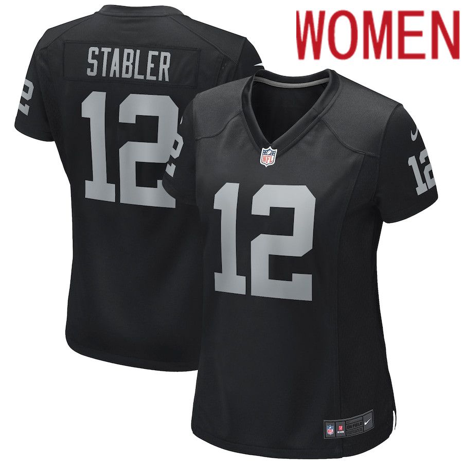 Women Oakland Raiders #12 Ken Stabler Nike Black Game Retired Player NFL Jersey->women nfl jersey->Women Jersey